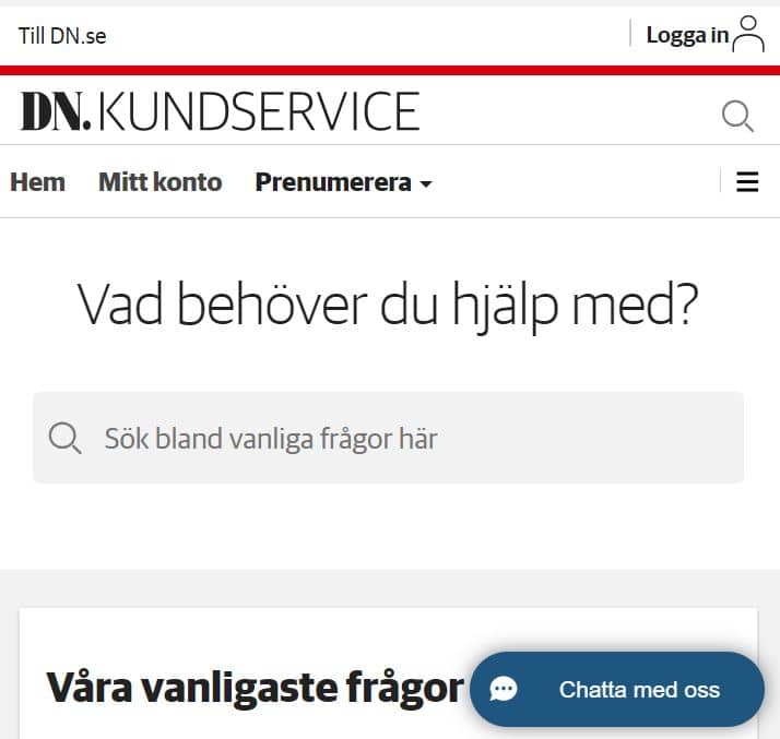 DN Dagens Nyheter Kundtjanst Hemsida kundservice chatt kontakt