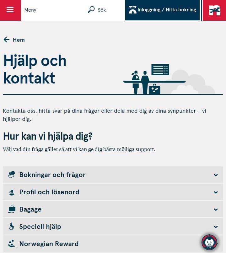 norwegian Hjalp och kontakt kondservice chatt