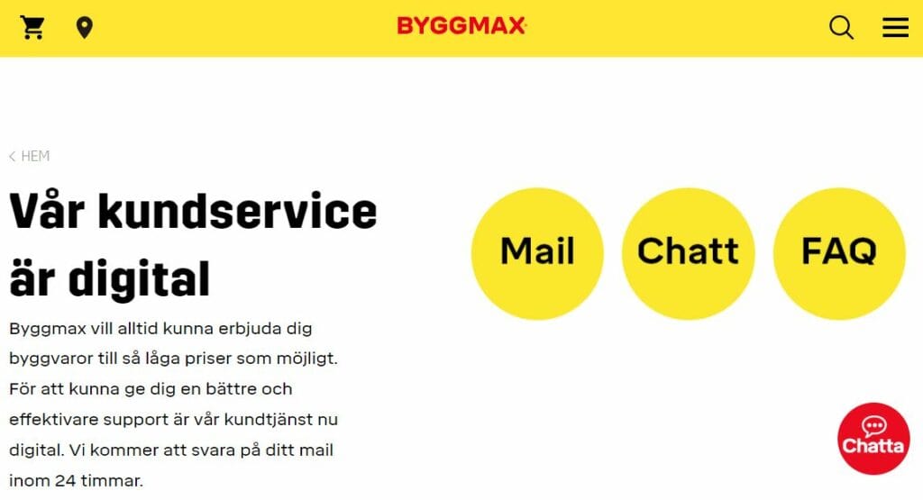 byggmax sverige kundservice hjalp chatt mail faq kontakt