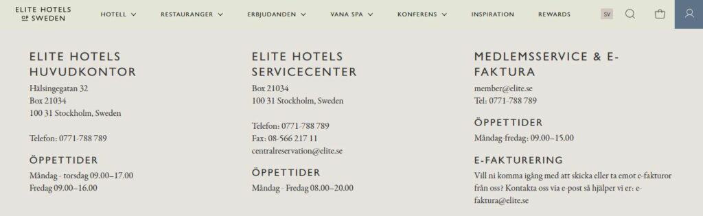 Elite Hotels of Sweden kontakt kundservice hotell telefon mail