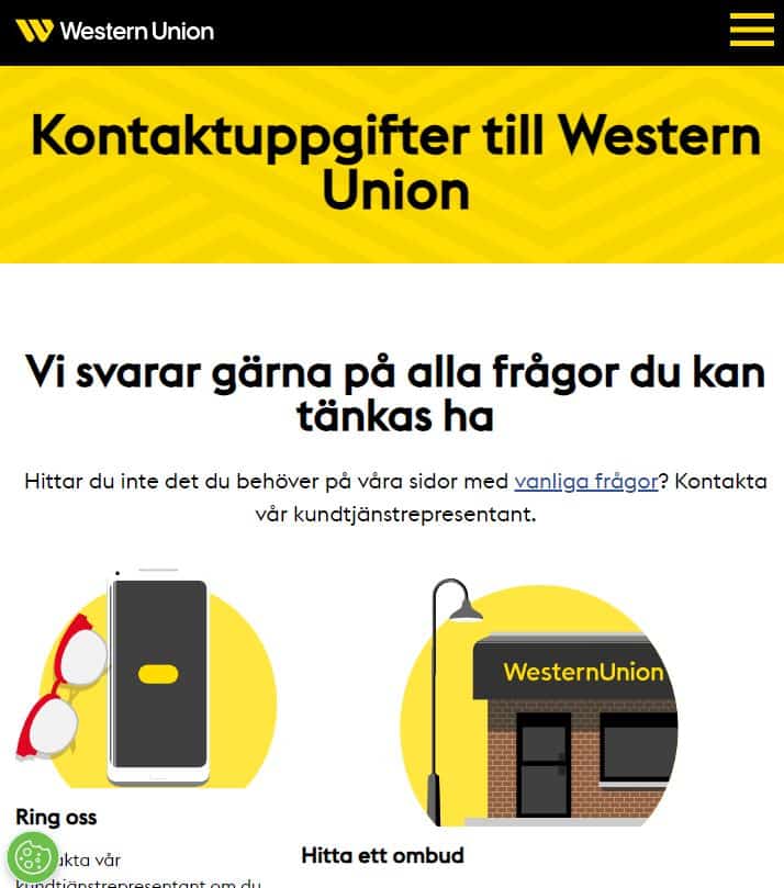 western union sverige kontakt kundservice telefon