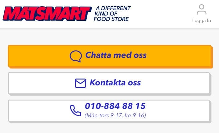Matsmart kundservice kontakt telefon chatt